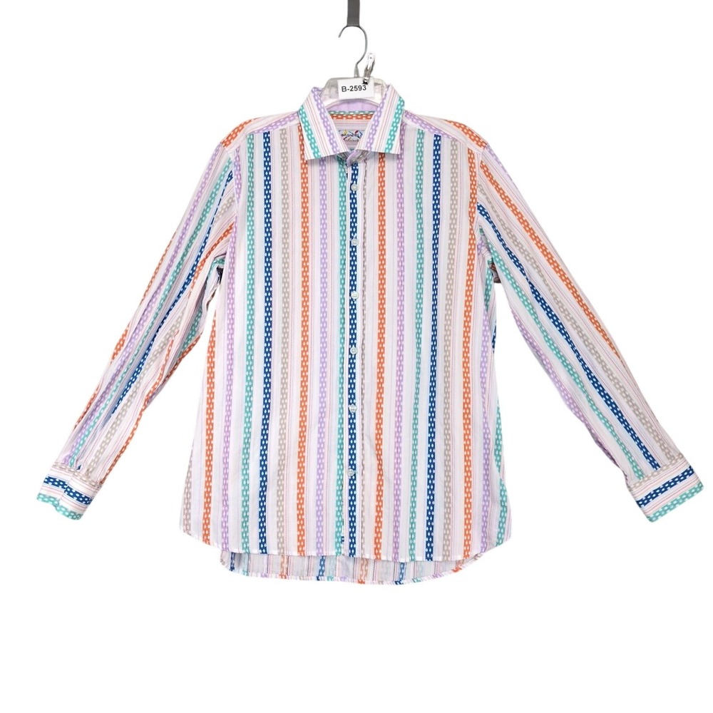 Brandolini White Multicolor Textured Stripe Button Shirt Mens L Clubwear Artsy